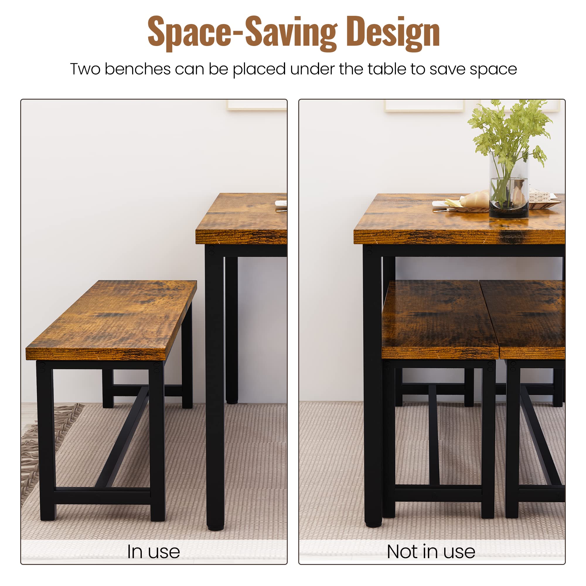 3-Piece Dining Table Set with Bench