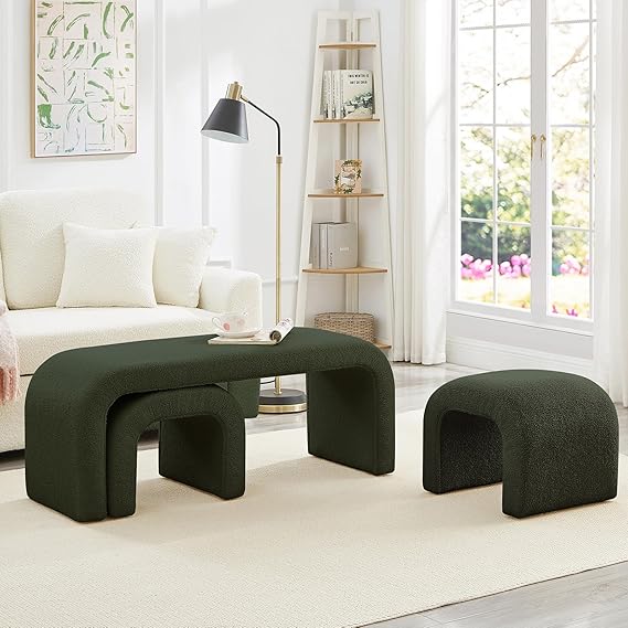 3-Piece U-Shaped Ottoman Bench Set with Teddy Fabric