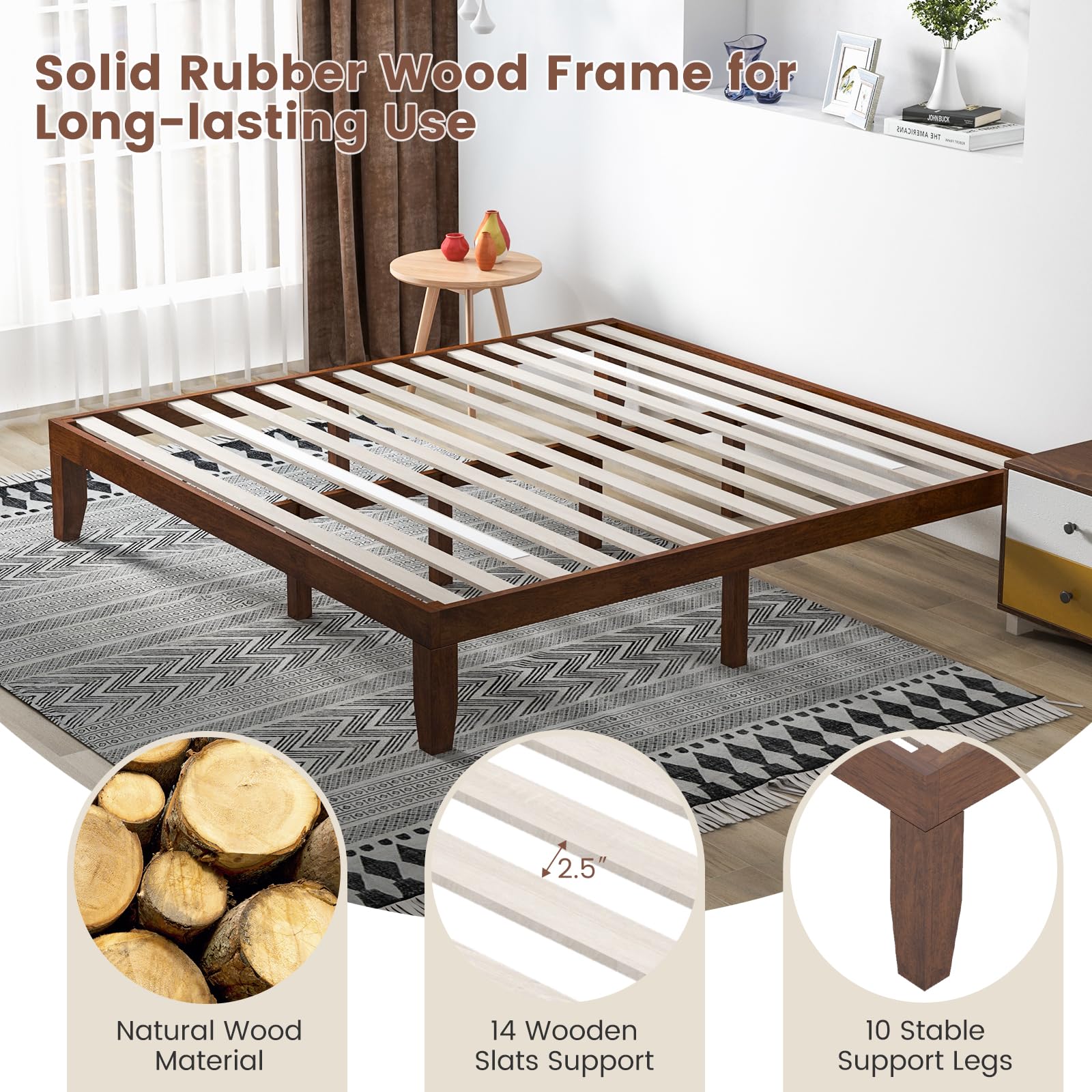 King Solid Wood Platform Bed Frame