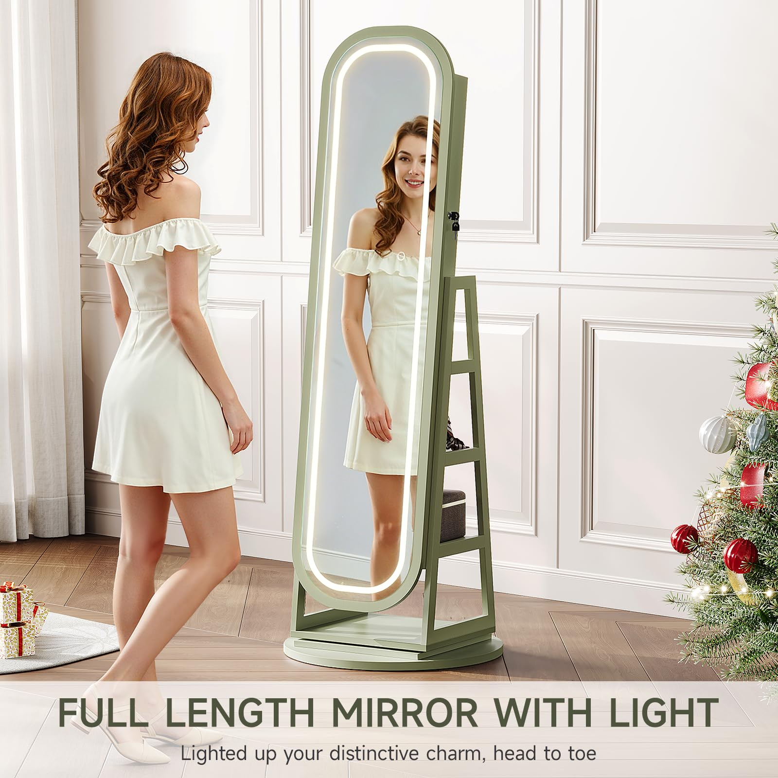 360° Swivel Jewelry Mirror Cabinet with LED Lights