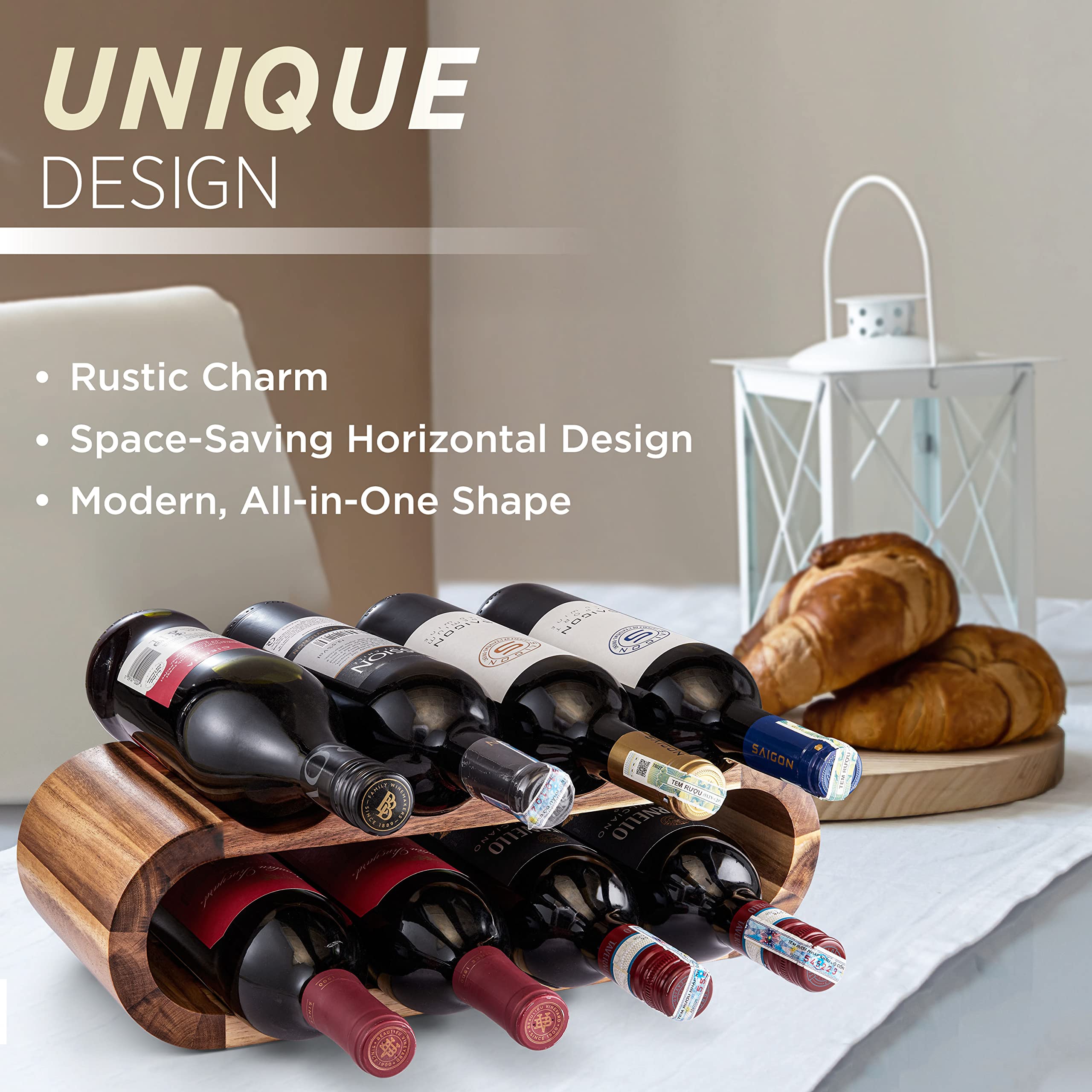 8-Bottle Wooden Wine Rack Countertop Holder