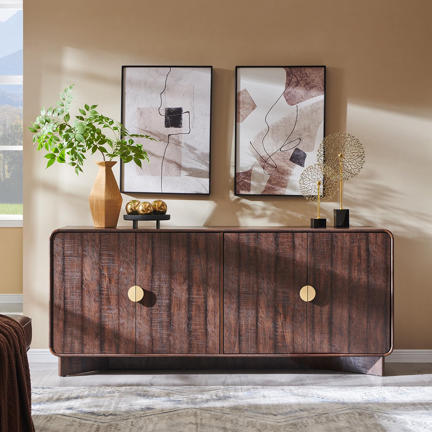 70" Modern Curved Buffet Cabinet with Storage