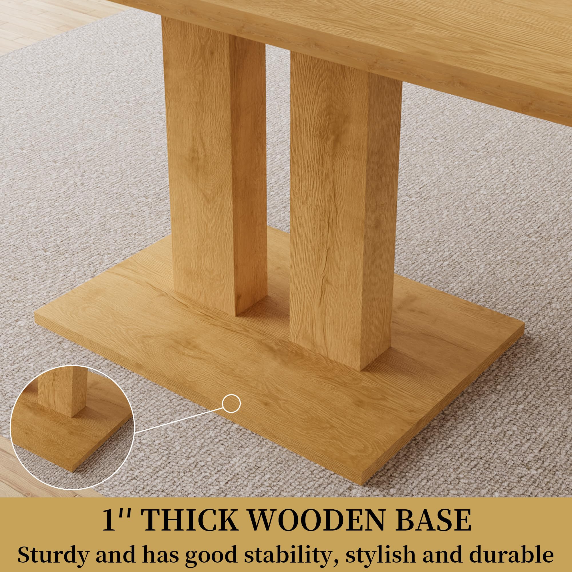 HIPIHOM Modern 46" Dining Table, Rectangular Kitchen Table with Oak Finish, Compact Dining Room Table for 4, Sturdy Construction for Home, Apartment, Small Spaces (Table)