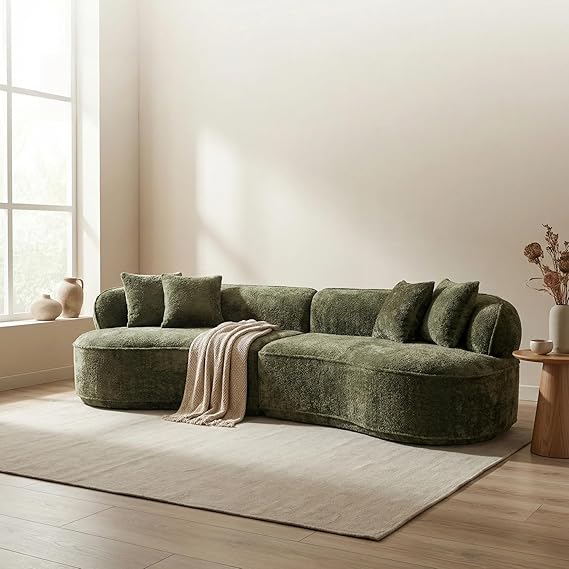 114" Curved Sectional Sofa Boucle Upholstery