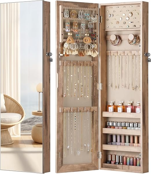 Wall Mounted Jewelry Armoire with Full Length Mirror