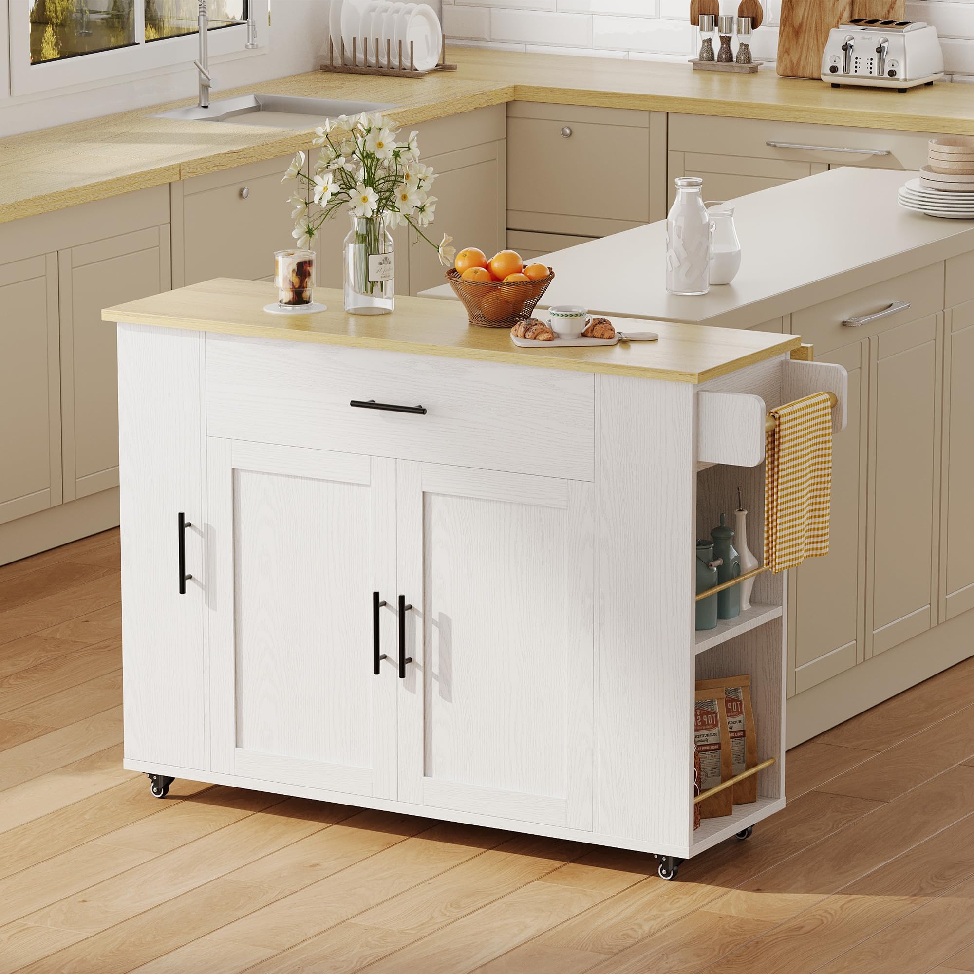 Kitchen Island with Storage 47.2in Rolling Cart on Wheels