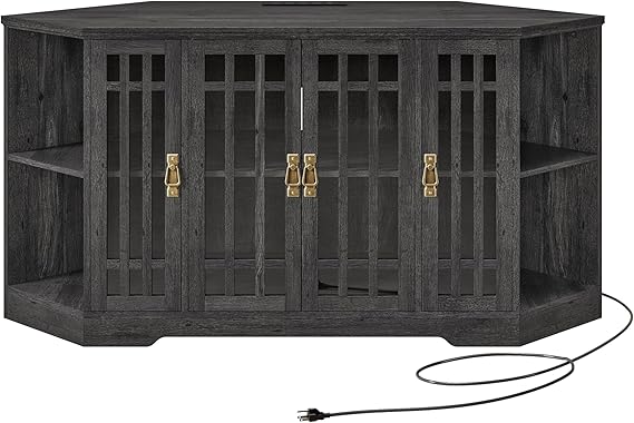 Corner TV Stand with Power Outlet and Storage