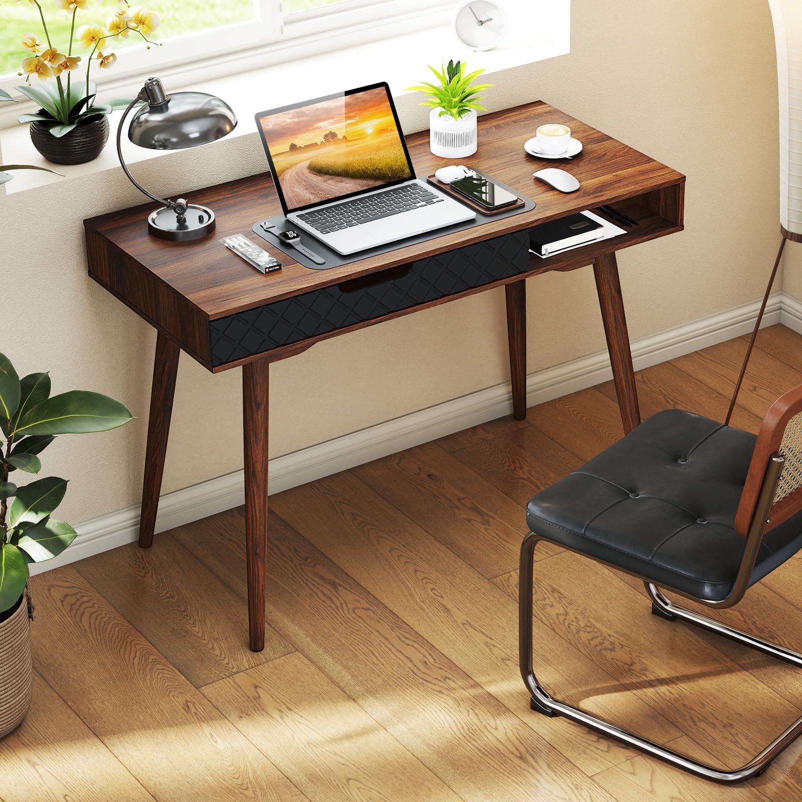 Mid-Century Modern Computer Desk with Drawer