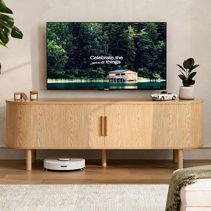 TV Stand for 60" TVs with Sliding Doors and Storage