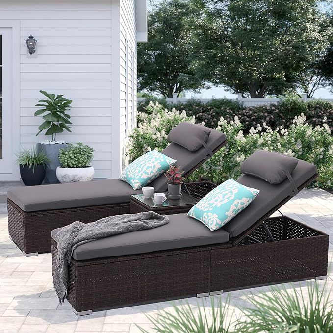 Patio Chaise Lounge Set with Coffee Table