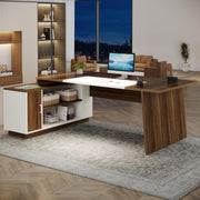 L-Shaped Executive Office Desk with Storage Cabinet and Shelves