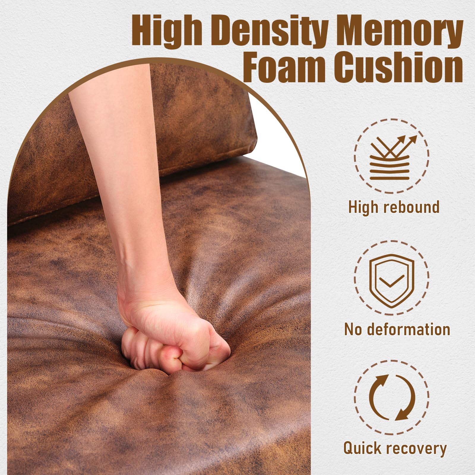 Mid-Century Modern Accent Chair Set of 2 - Faux Leather Armchair with Cushion