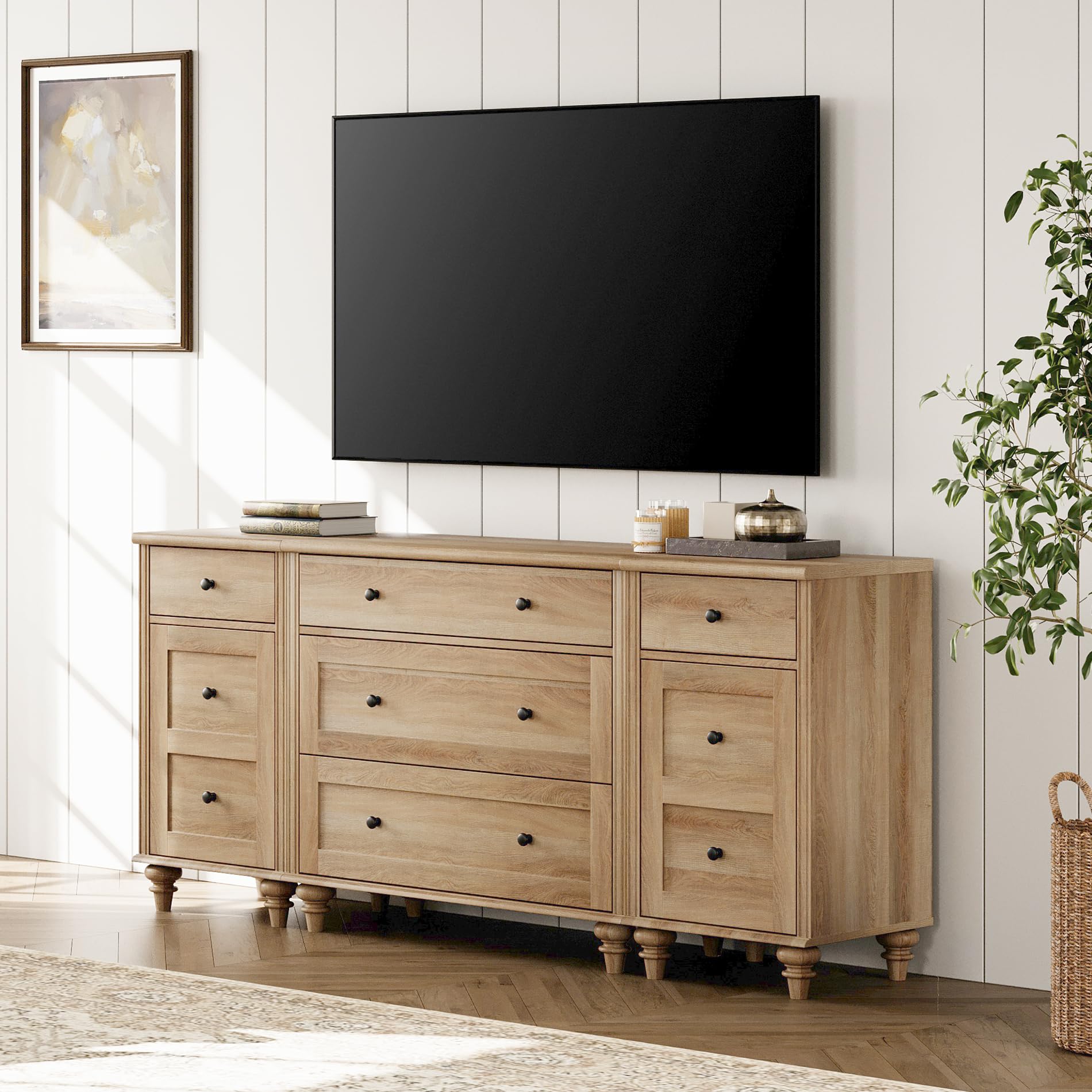 5-Drawer Dresser with Charging Station and Storage Cabinet