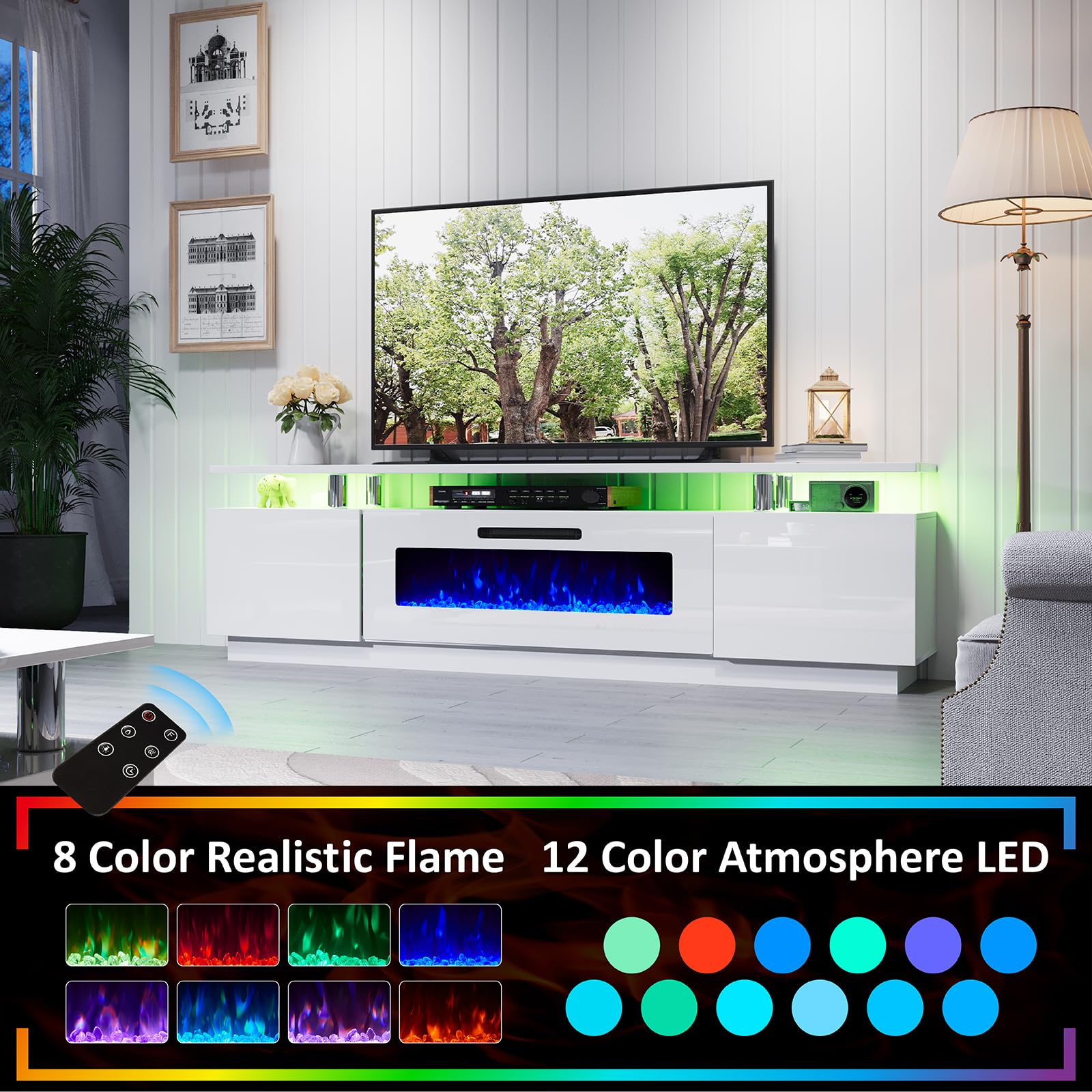 3 Piece Modern Living Room Table Set with Fireplace TV Stand