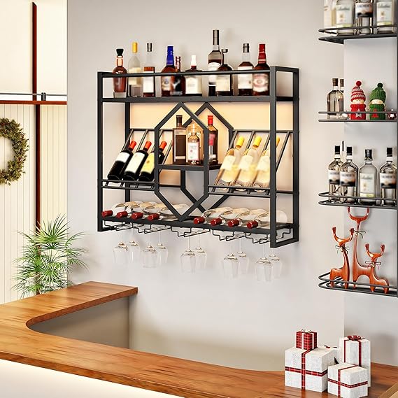 Wall Mounted Wine Rack with LED Light