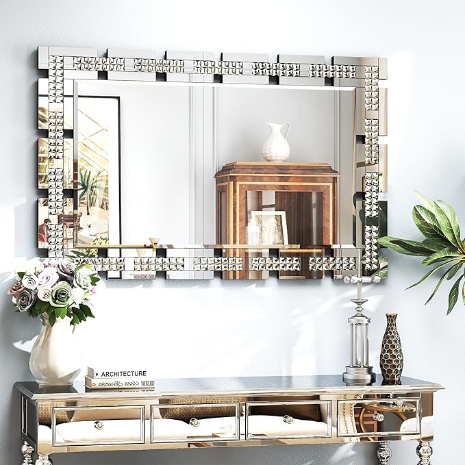 36x24 Crystal Decorative Wall Mirror - Beveled Rectangle