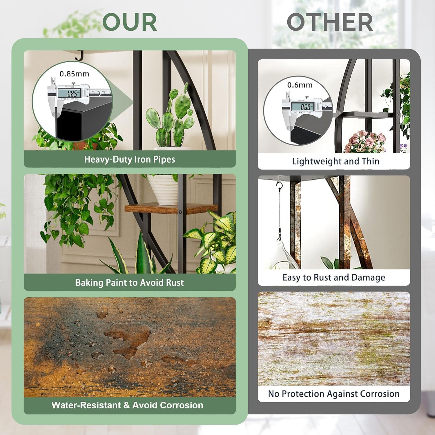 6-Tier Metal Plant Stand with Grow Lights - 63 Inch Indoor Half-Moon Display Shelf