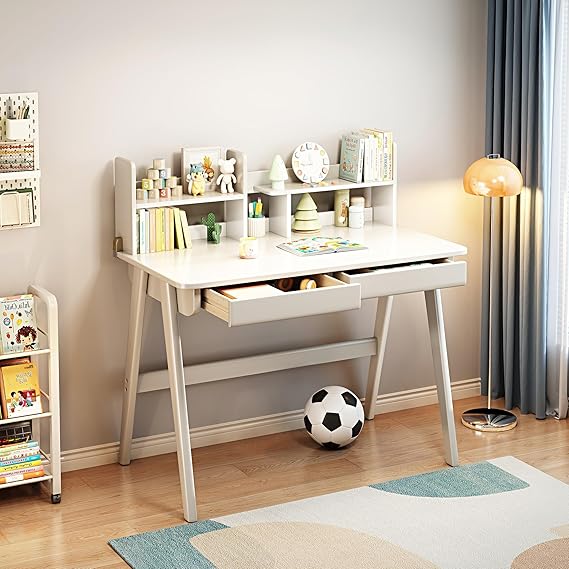 Kids Study Desk with Bookshelf and Drawers