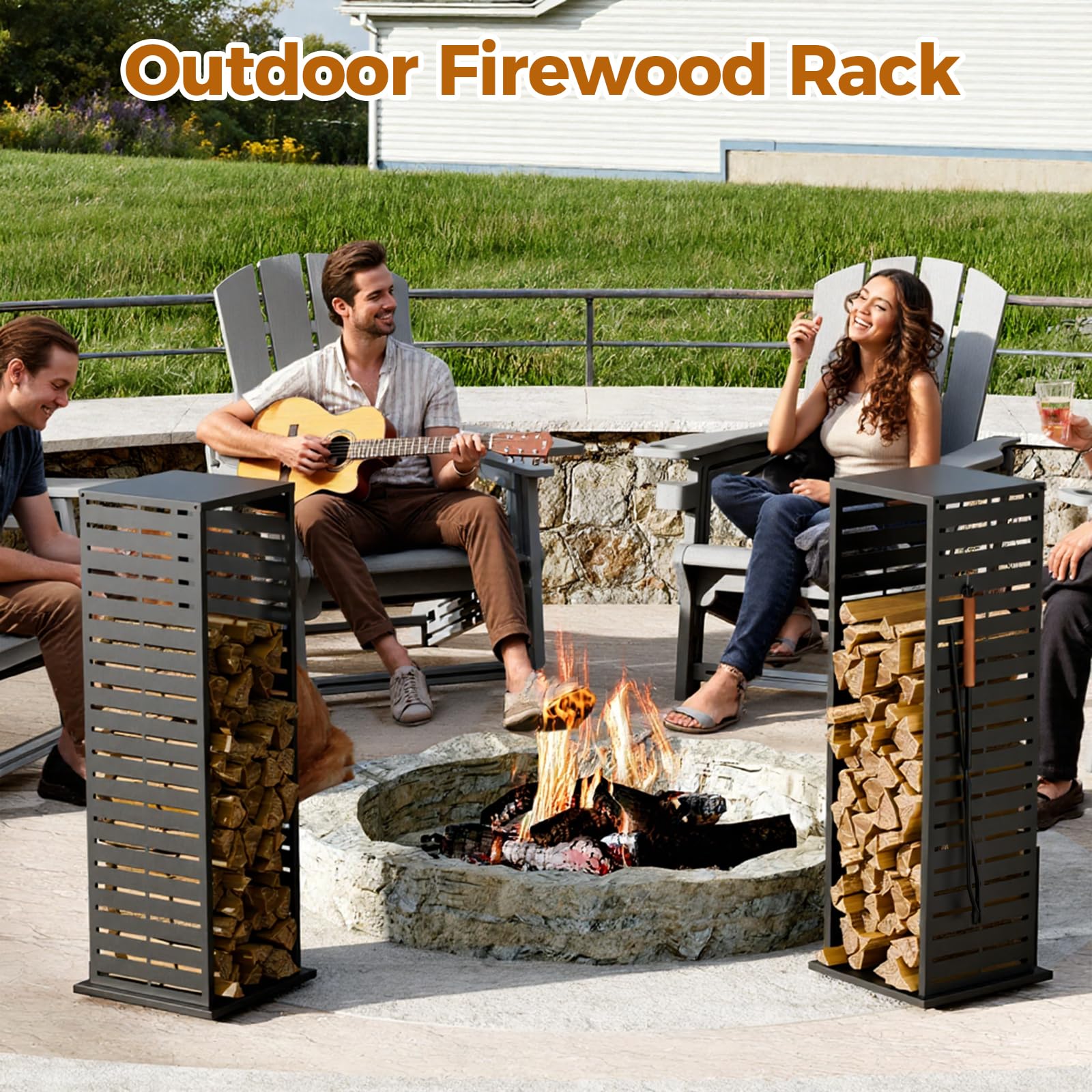 4ft Firewood Rack with Louver Pattern - Outdoor Indoor Log Storage Holder