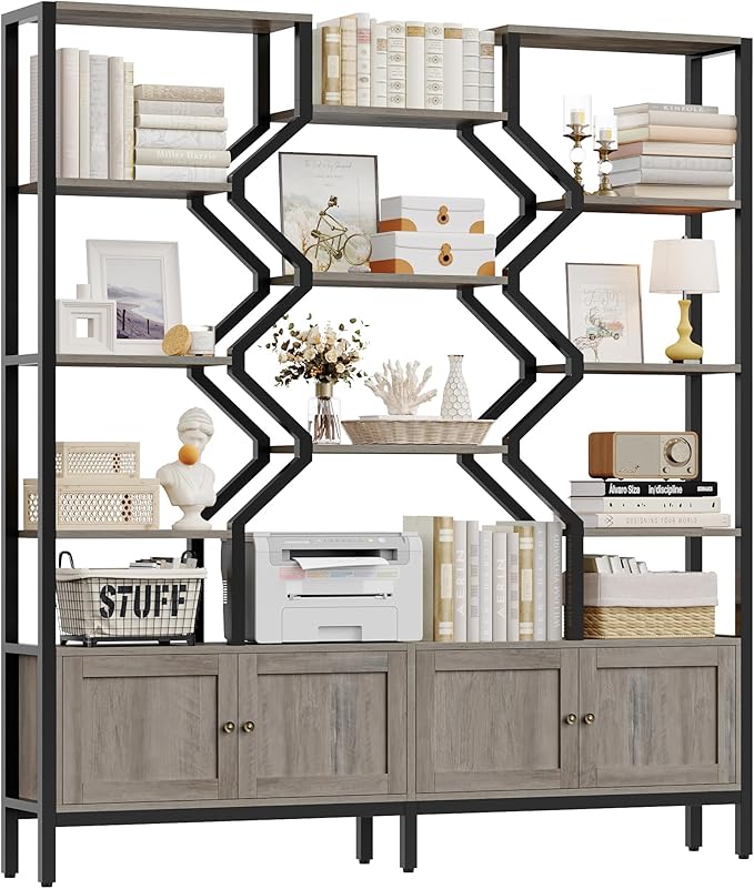 Tall 5-Tier Bookshelf with Storage Cabinet