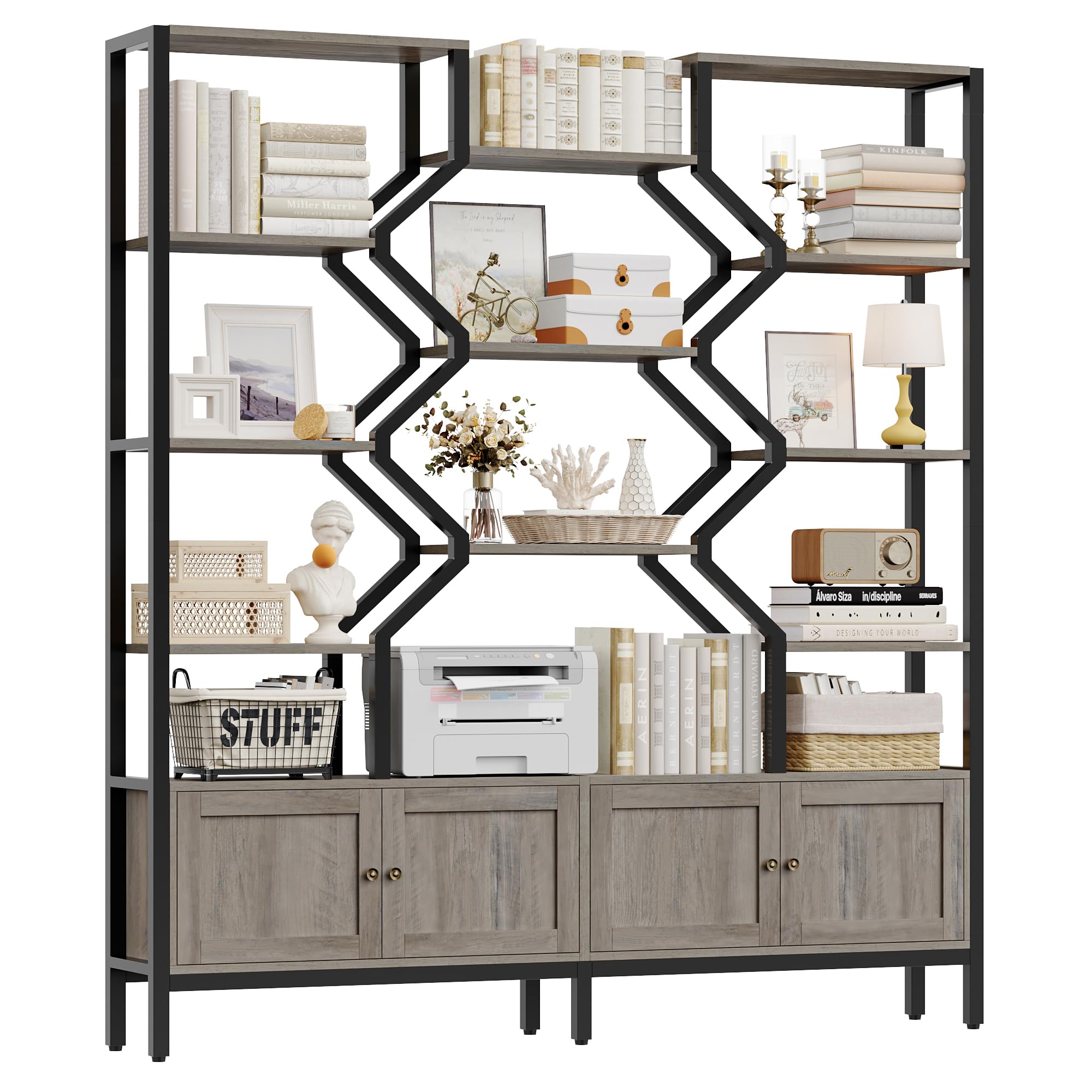 5-Tier Bookshelf with Storage Cabinets