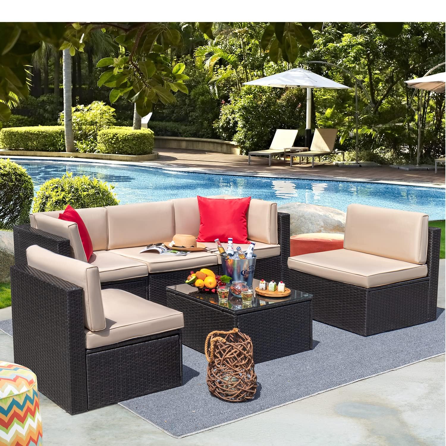 6-Piece Outdoor Sectional Rattan Sofa Set