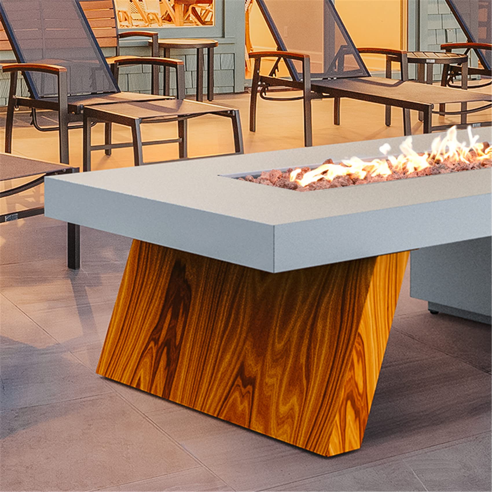 60" Propane Gas Fire Pit Table with Wooden-Visual Leg
