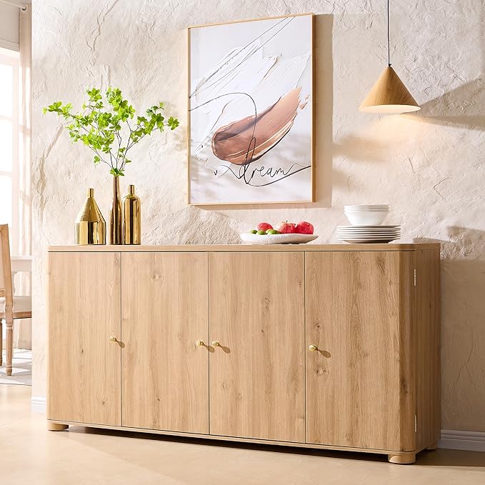 66" Curved Buffet Cabinet with 4 Doors and Shelves