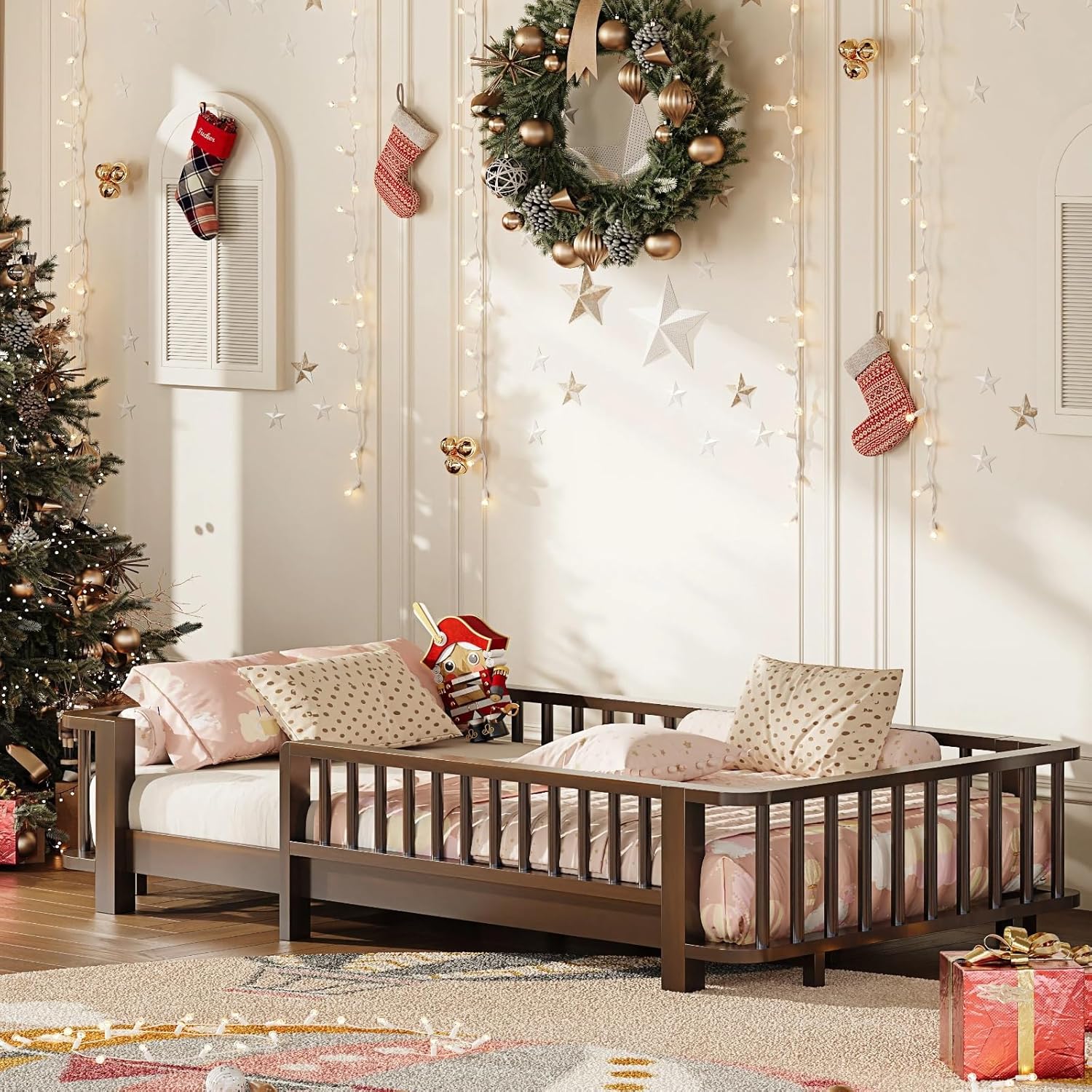 Twin Montessori Floor Bed with Rails