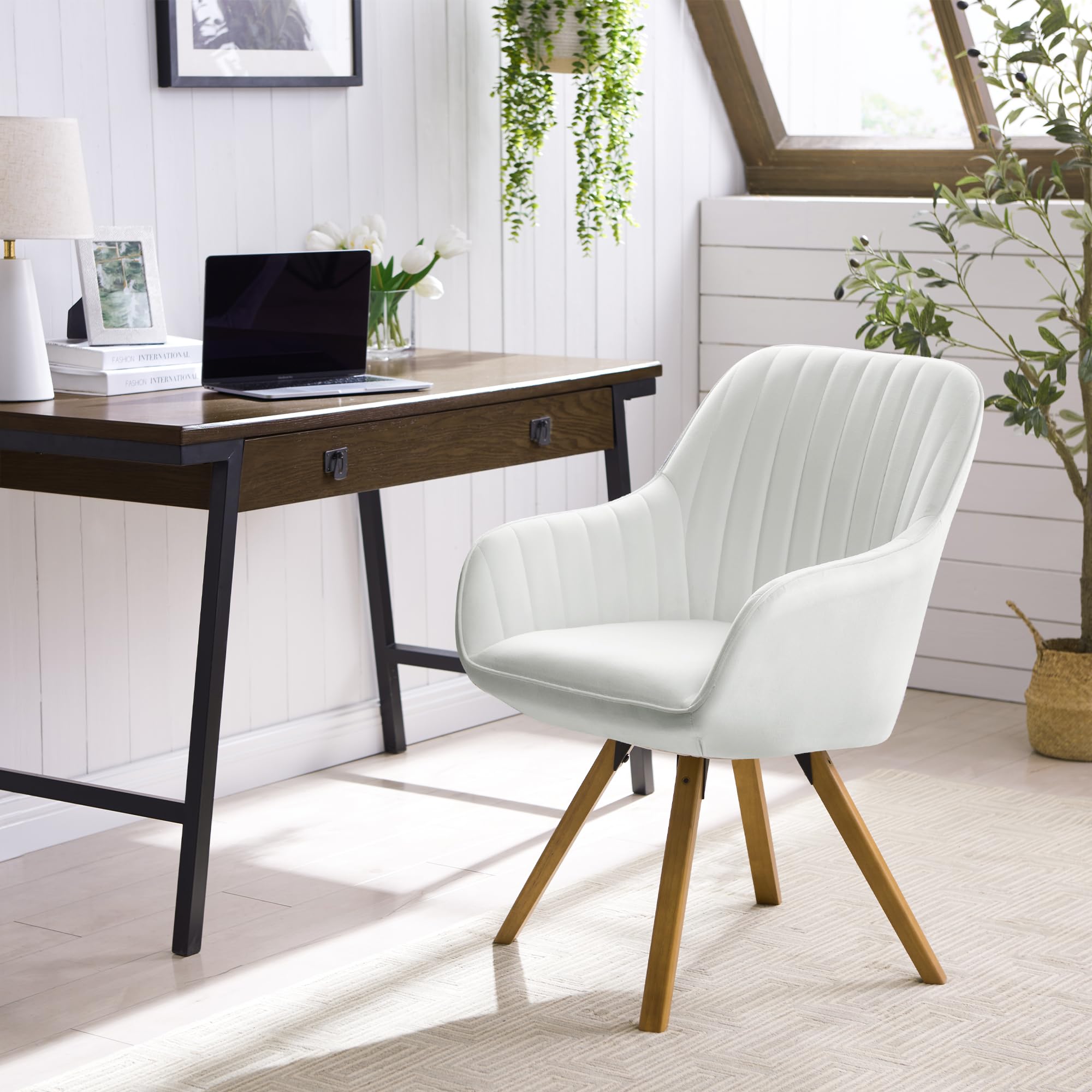 360° Swivel Desk Chair No Wheels Cream