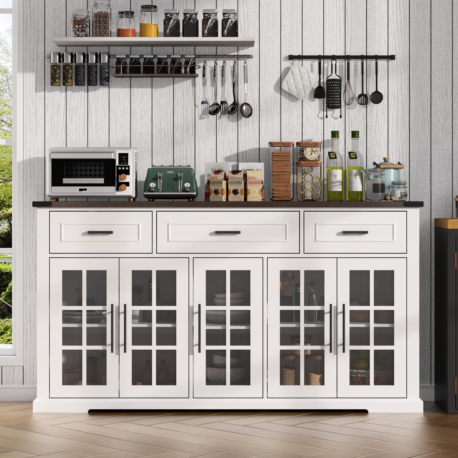 63" Sideboard Buffet Cabinet with Glass Doors