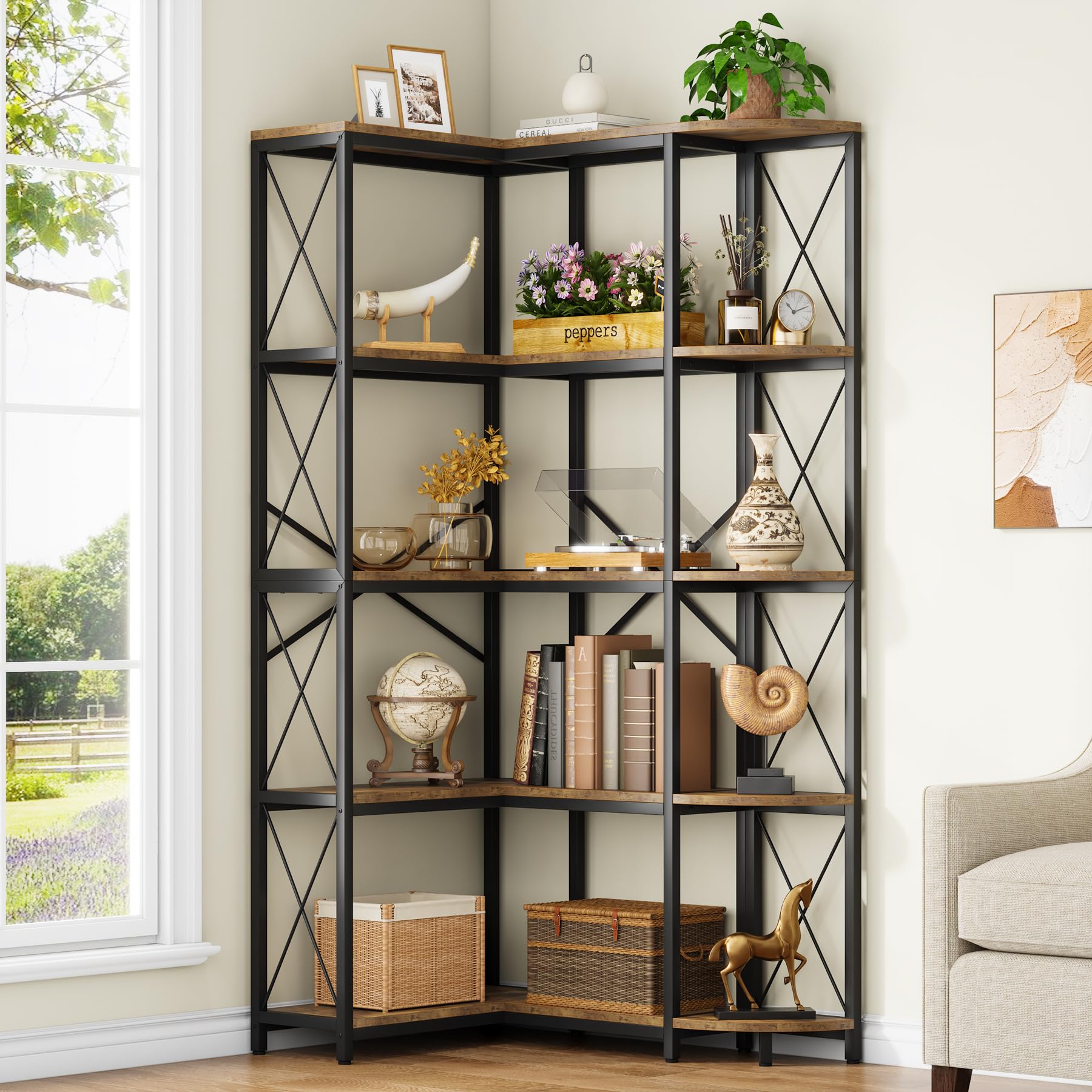 5-Tier L-Shaped Corner Bookshelf