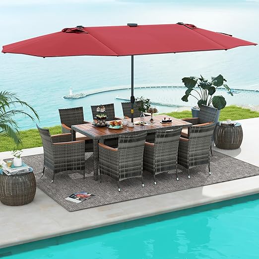 11-Piece Patio Dining Set with 15ft LED Umbrella