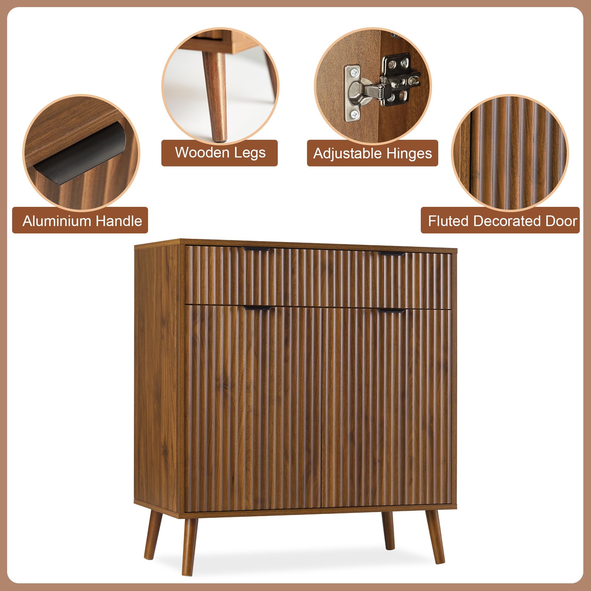 Fluted Sideboard Buffet Cabinet with Storage