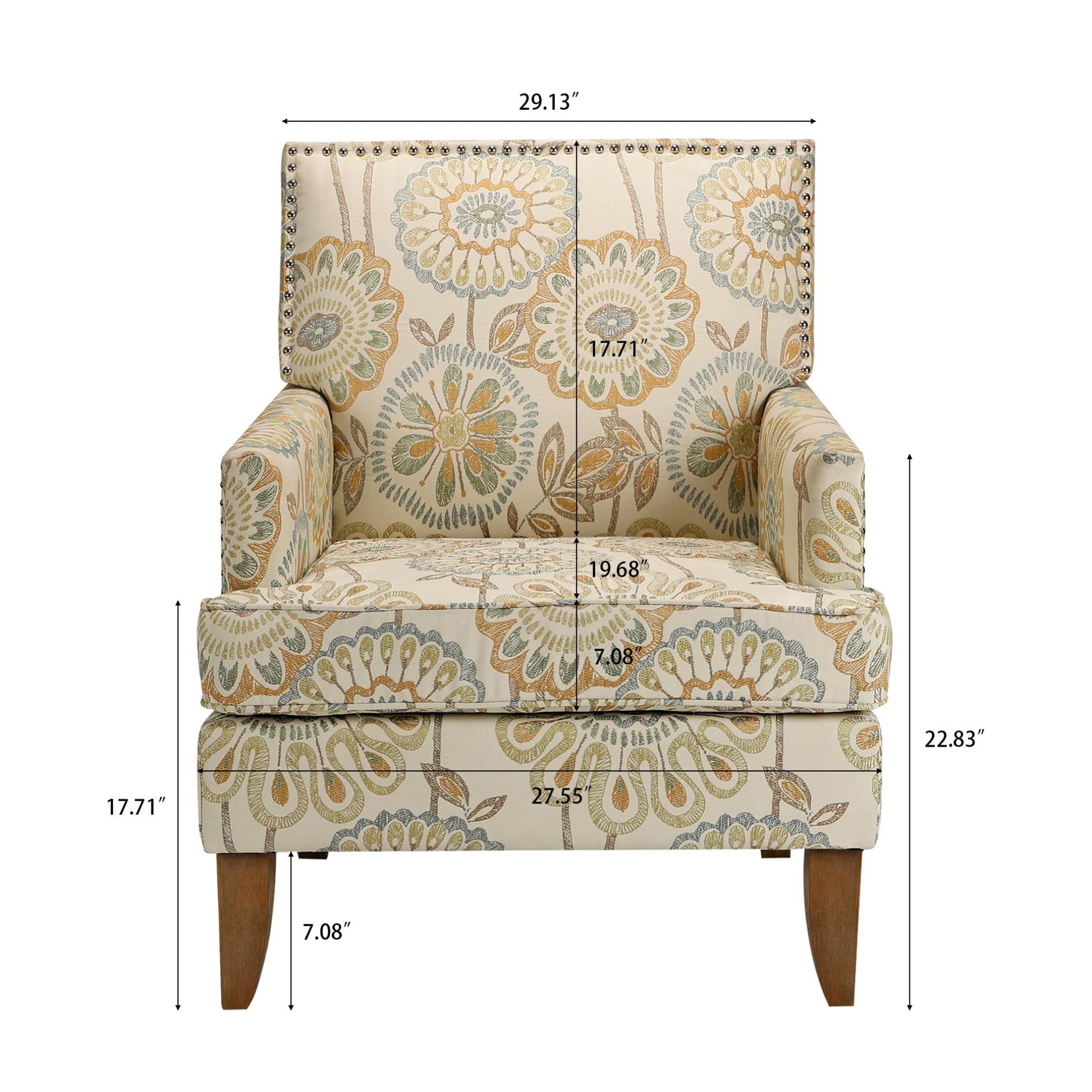 Wingback Accent Chair with Floral Fabric Upholstery