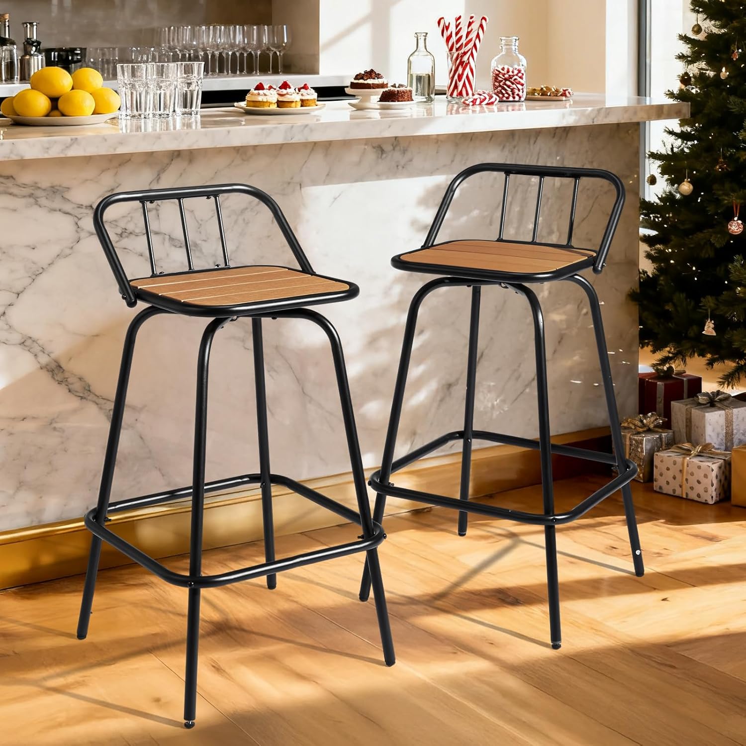 Outdoor Swivel Bar Stools 30 Inch with Backrest
