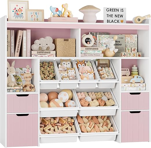 55" Toy Storage Organizer with Drawers and Removable Bins