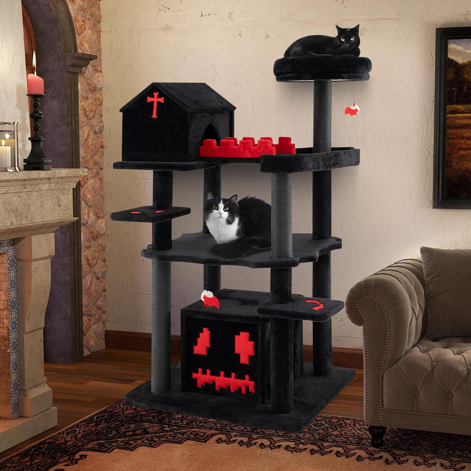 Gothic Cat Tree 53 Inch with Coffin Bed
