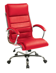 Faux Leather Adjustable Executive Office Chair with Padded Arms - Red