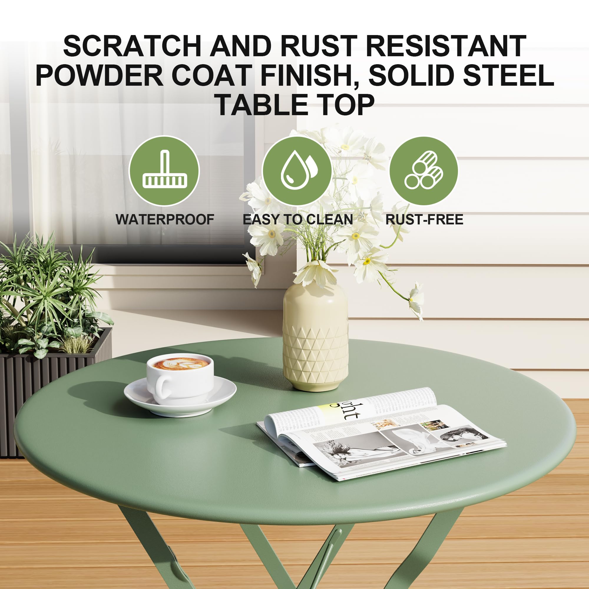 3-Piece Folding Bistro Set - Outdoor Patio Table and Chairs