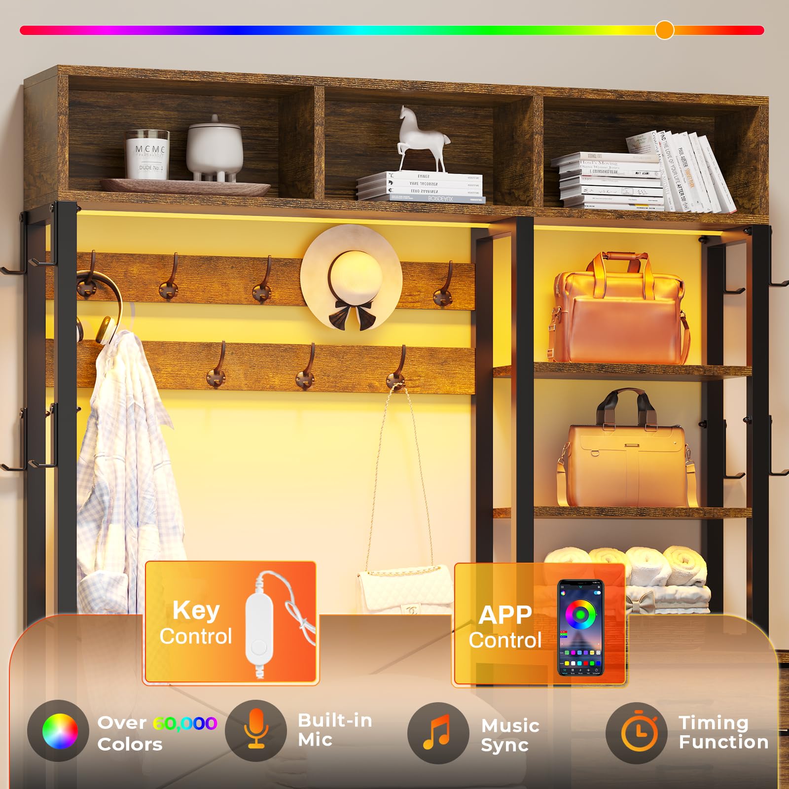 7-in-1 Hall Tree with Bench and Shoe Storage
