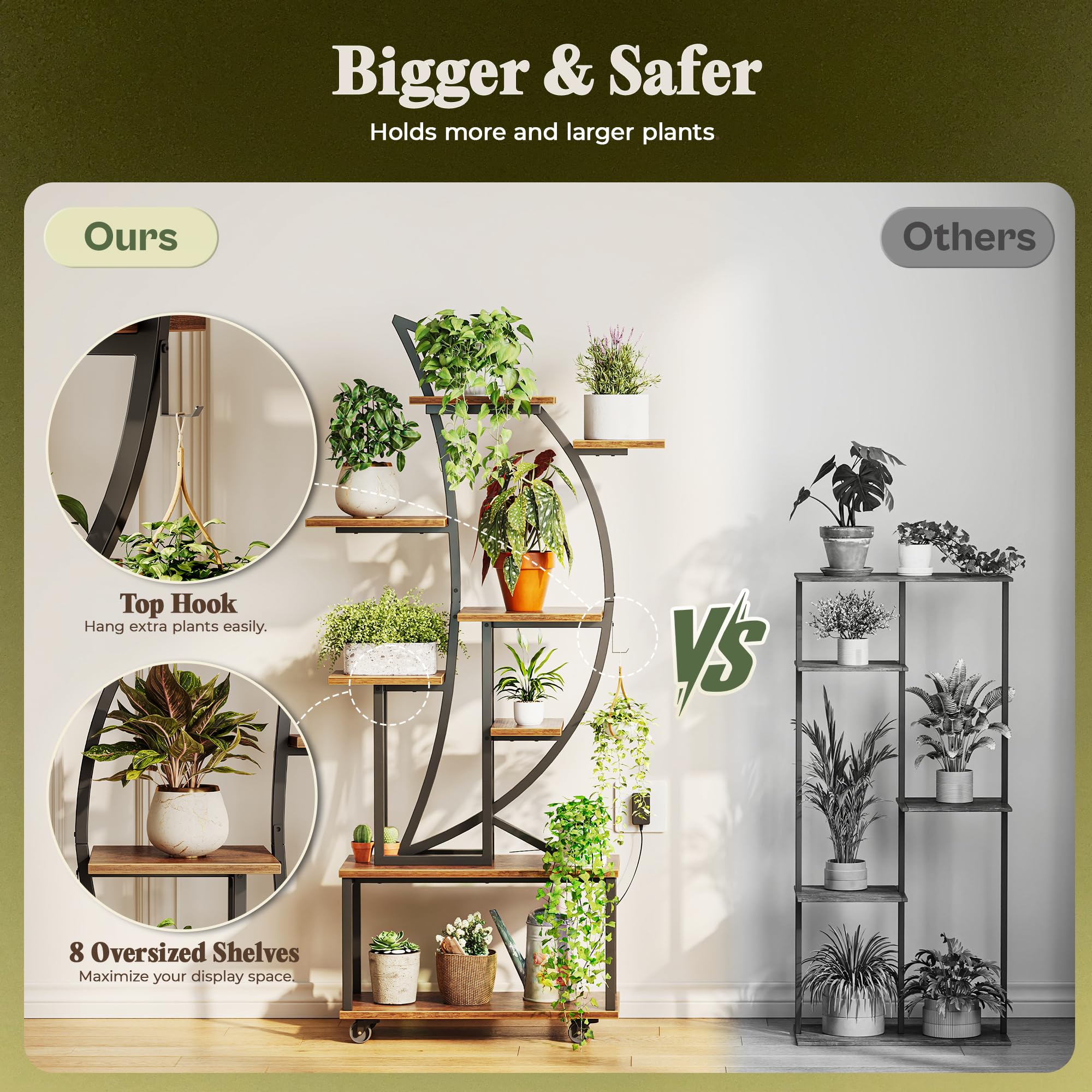 62 Inch 8-Tier Plant Stand with Full Spectrum LED Grow Lights
