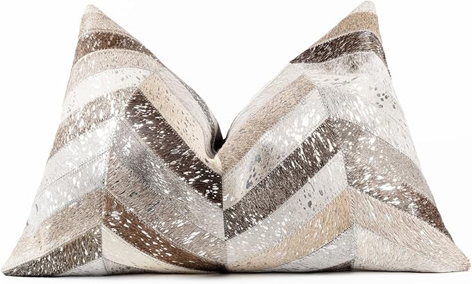 Genuine Cowhide Leather Patchwork Throw Pillow 18x18