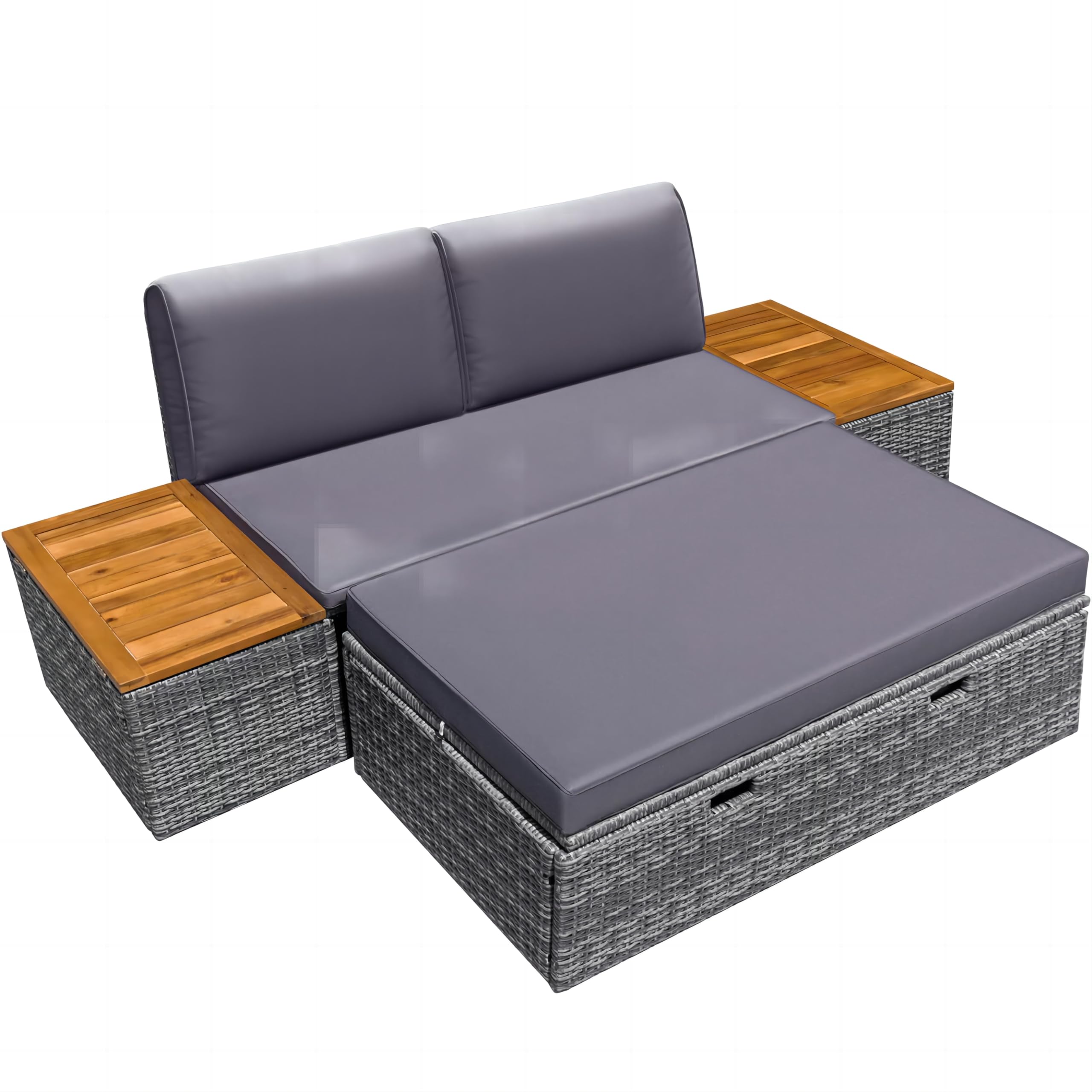 Outdoor Daybed Set with Storage Bench and Side Tables