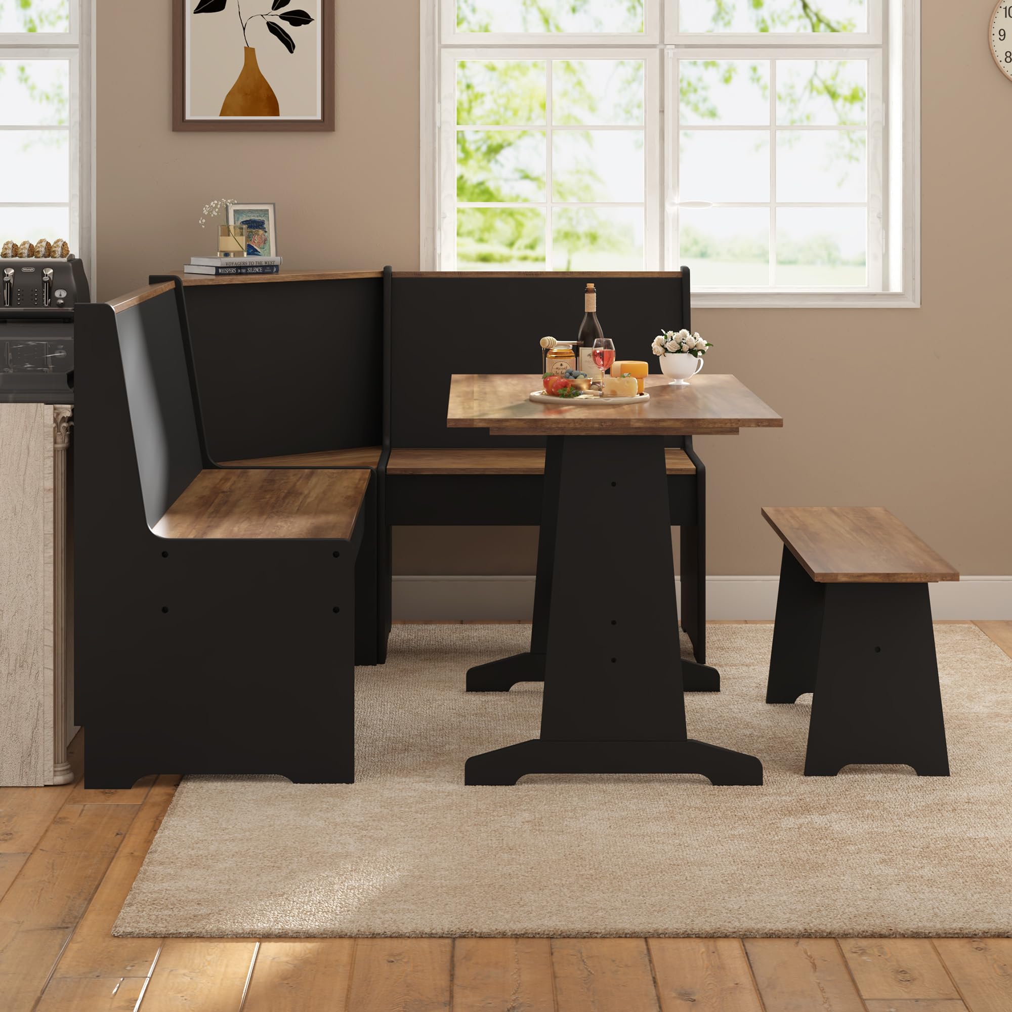 3-Piece L-Shaped Corner Dining Set with Storage