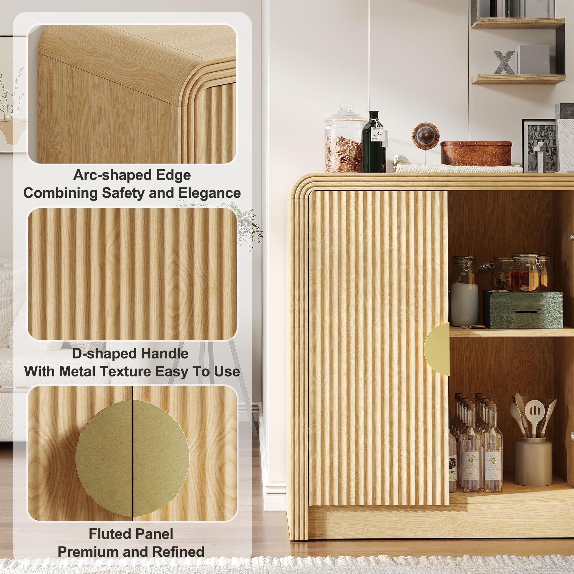 55" Buffet Sideboard Cabinet with Wavy Grain Doors