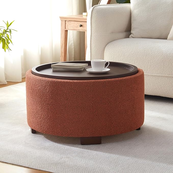 30 Inch Round Storage Ottoman Coffee Table with Lift-Off Lid