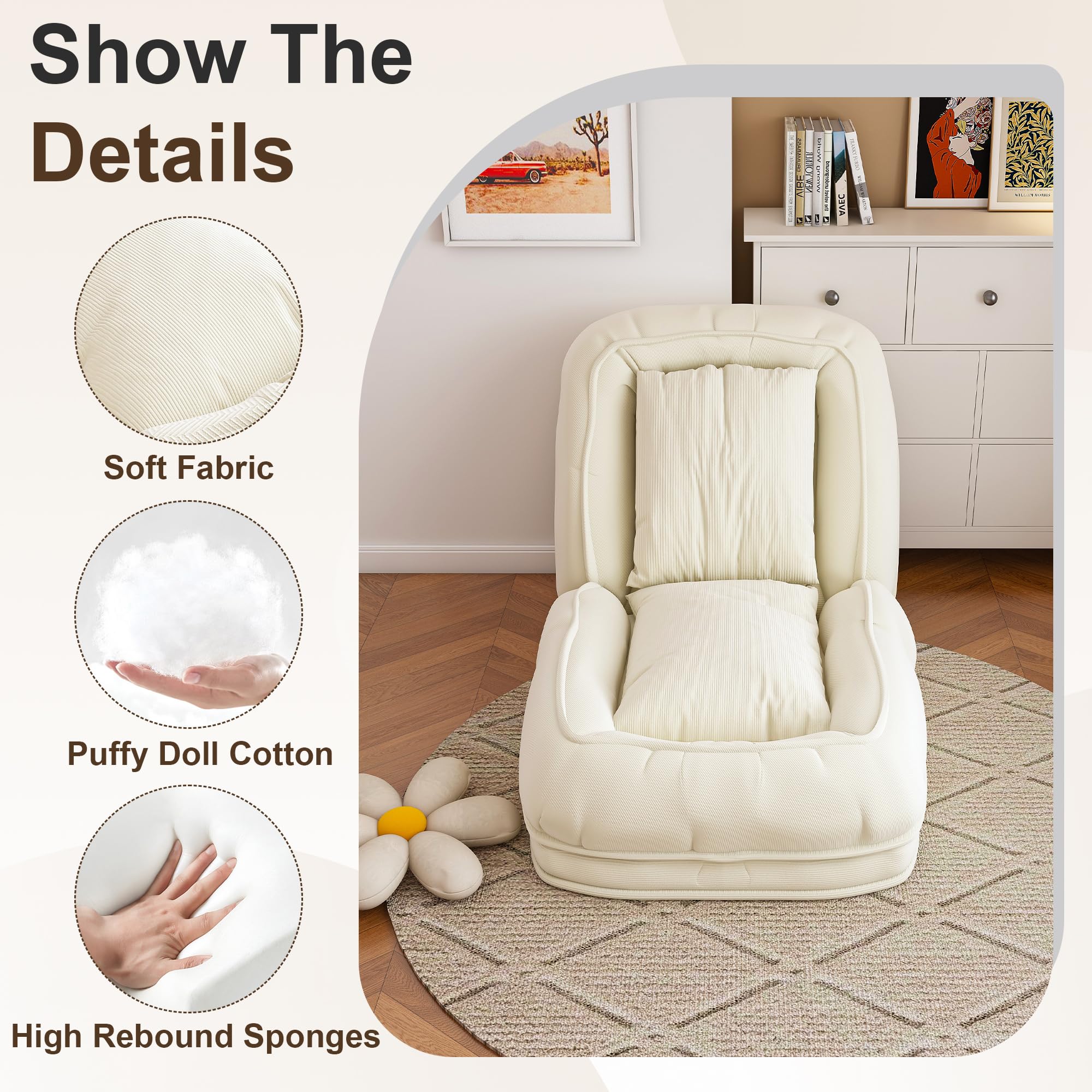 Upholstered Human Dog Bed for Adults with 5 Adjustable Positions