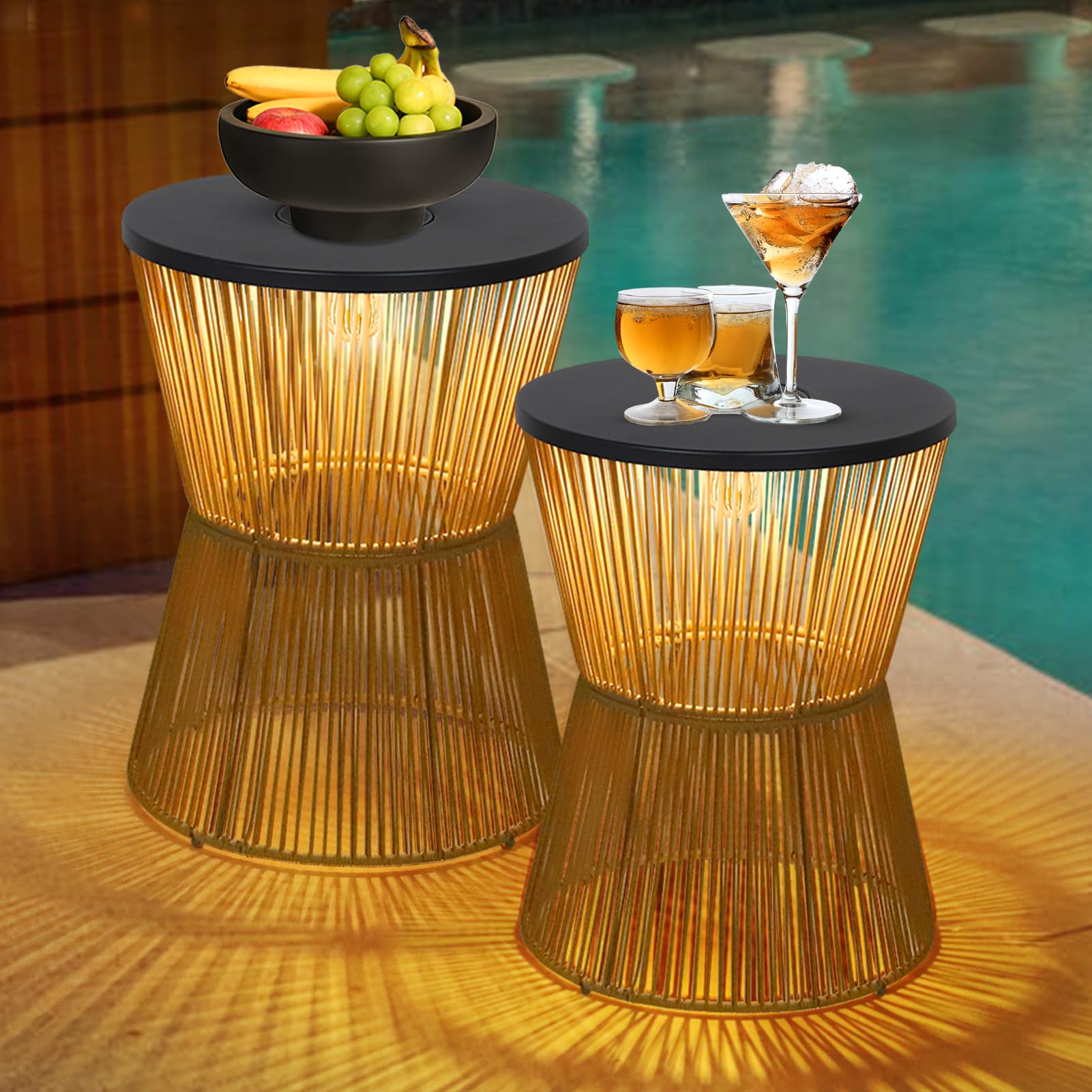 Solar Outdoor Side Table Set with Dimmable Light