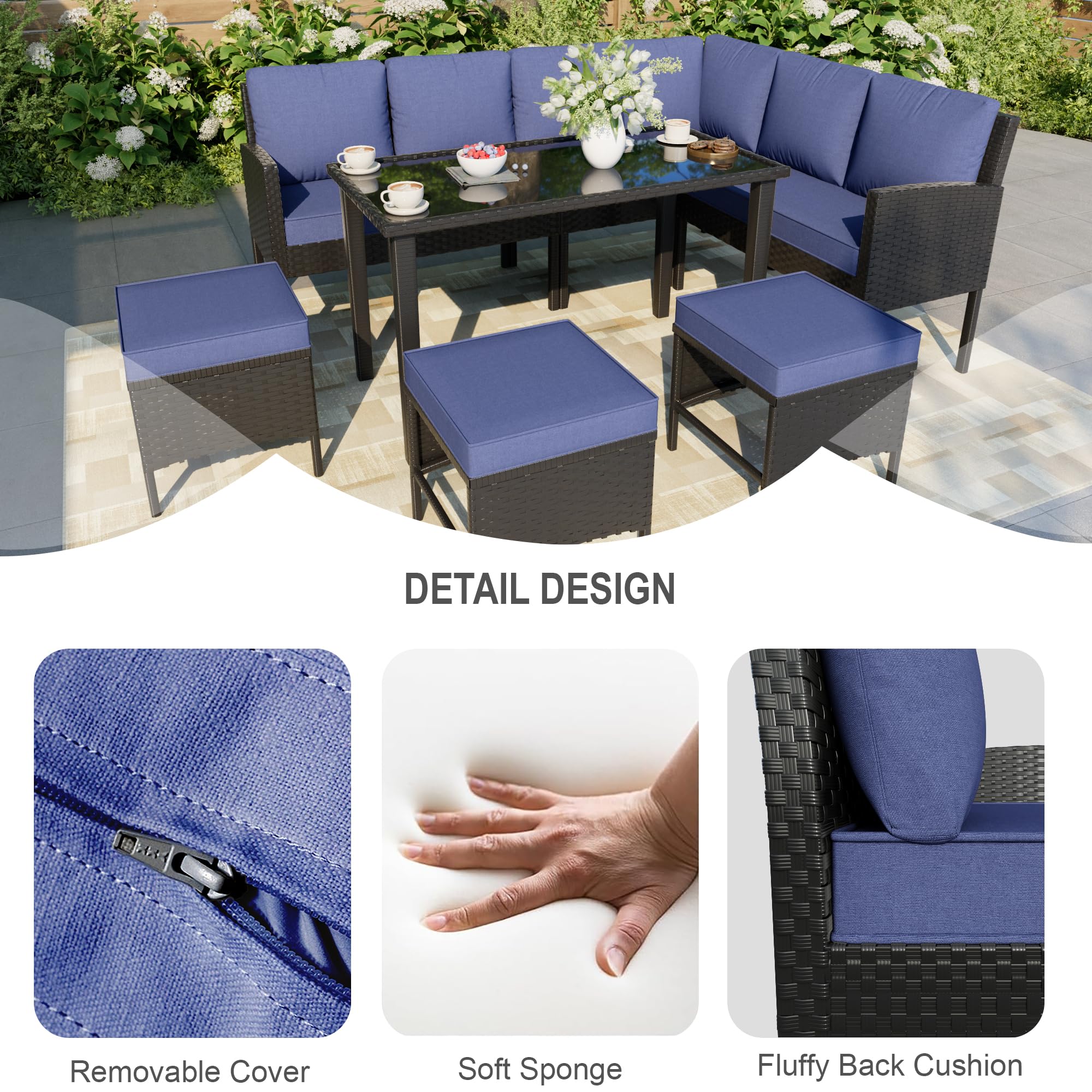 7-Piece Outdoor Dining Set with Glass Table